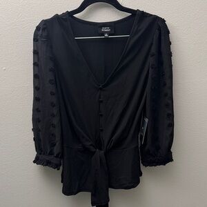 Black Tie-Front Blouse